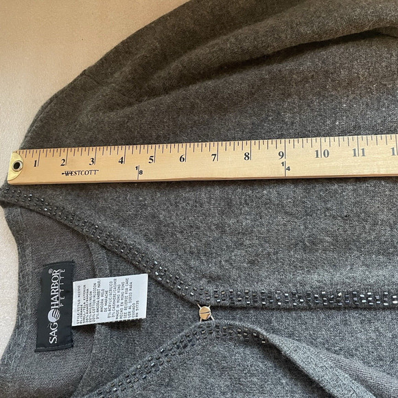 Vintage Y2K Sag Harbor Sweater Women Petite Large Gray Wool Blend Knit Beaded - Picture 10 of 11